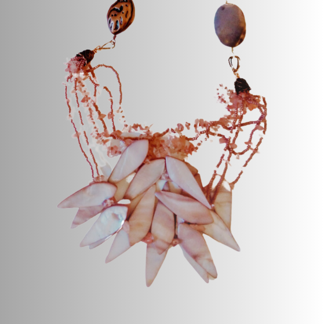 Mauve Shell & Stone Beaded Necklace | Ocean-Inspired Serenity | SOUFiiARTe