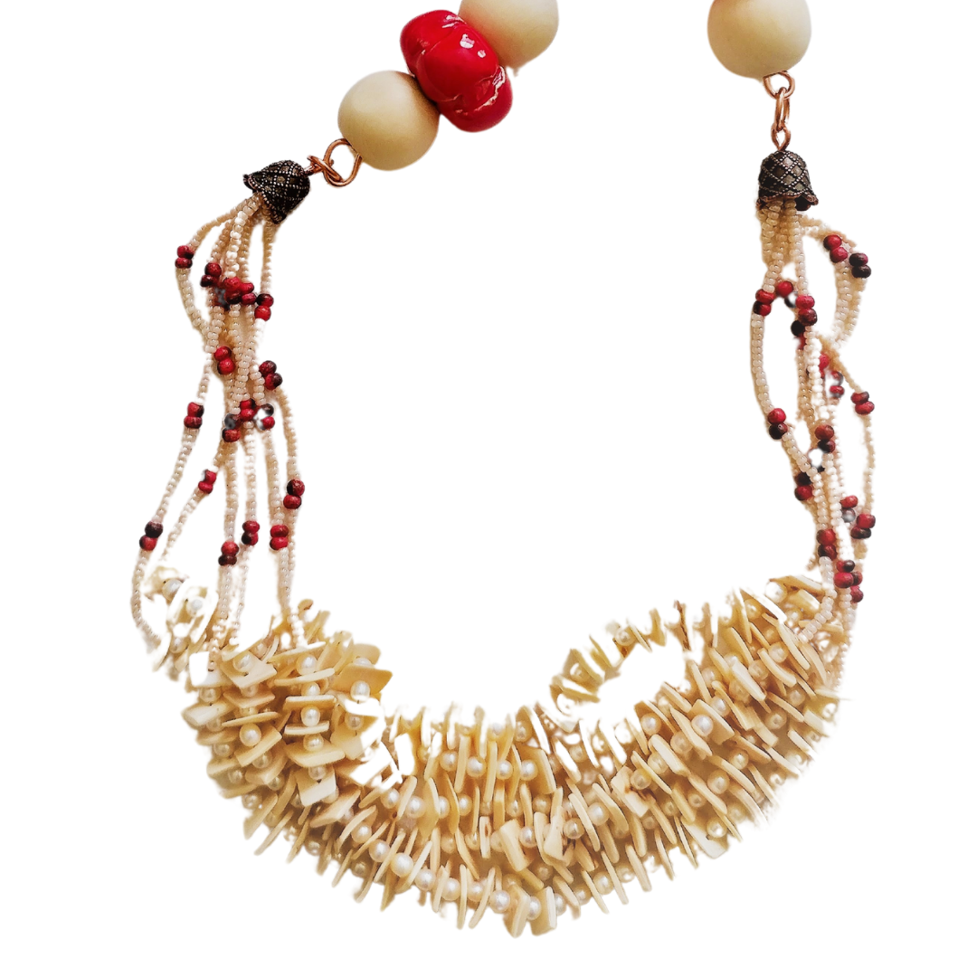 Red Ceramic & Layered Shell Pearl Necklace – Bold Grace | SOUFiiARTe