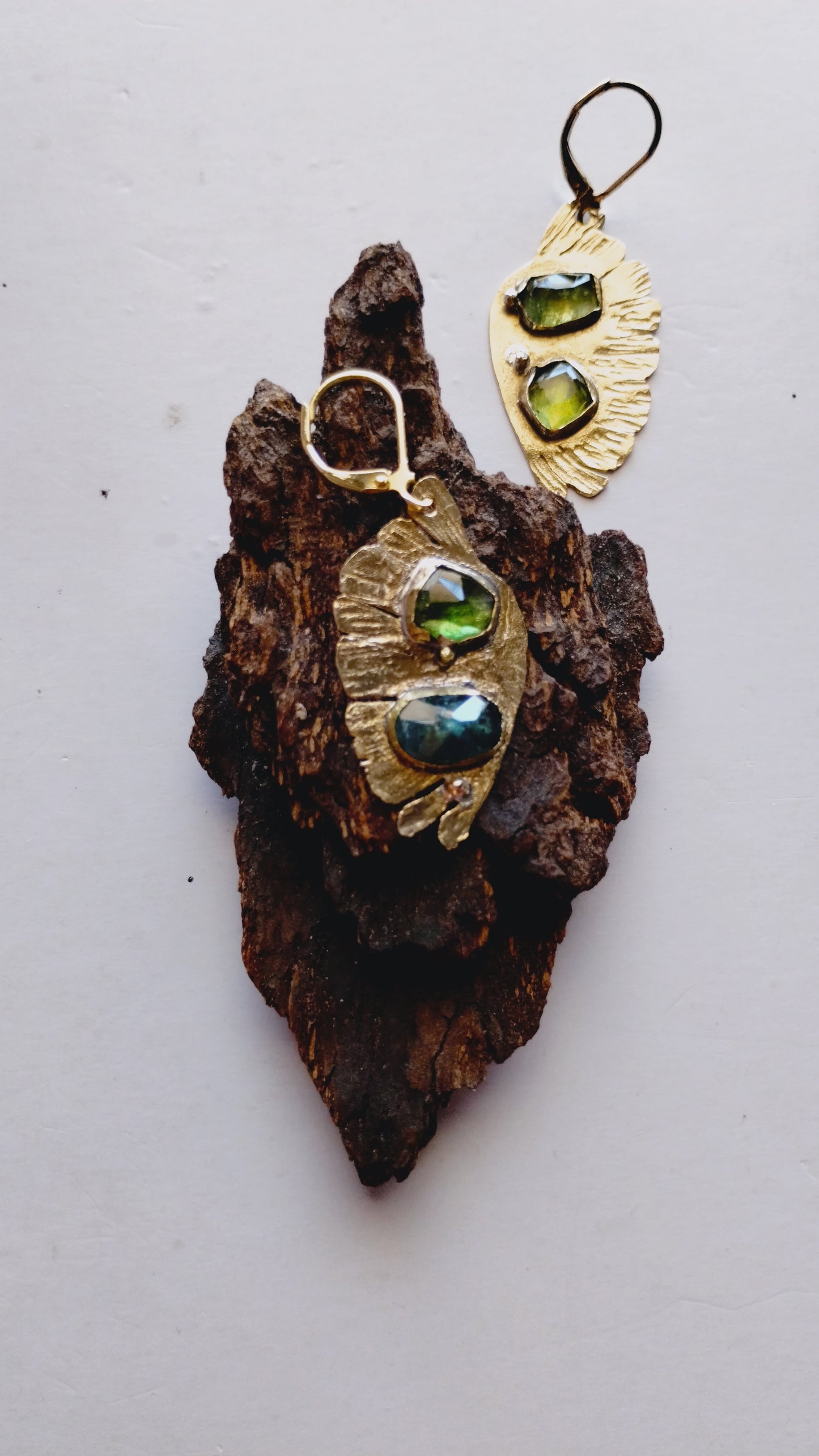 Butterfly Tourmaline Earrings | Hammered Brass | SoufiiArte