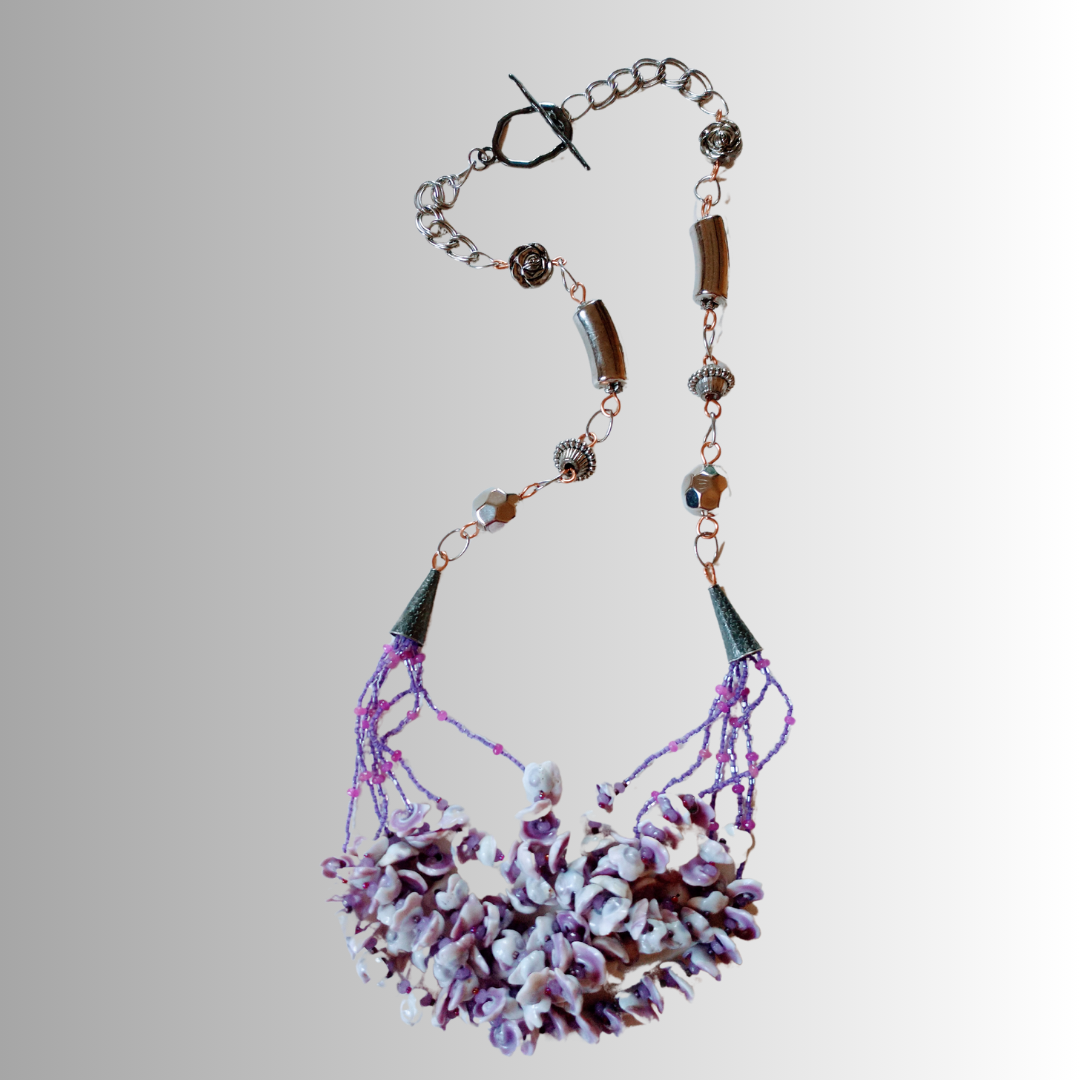 Lilac Shell Blossom Flower Layered Necklace | SOUFiiARTe