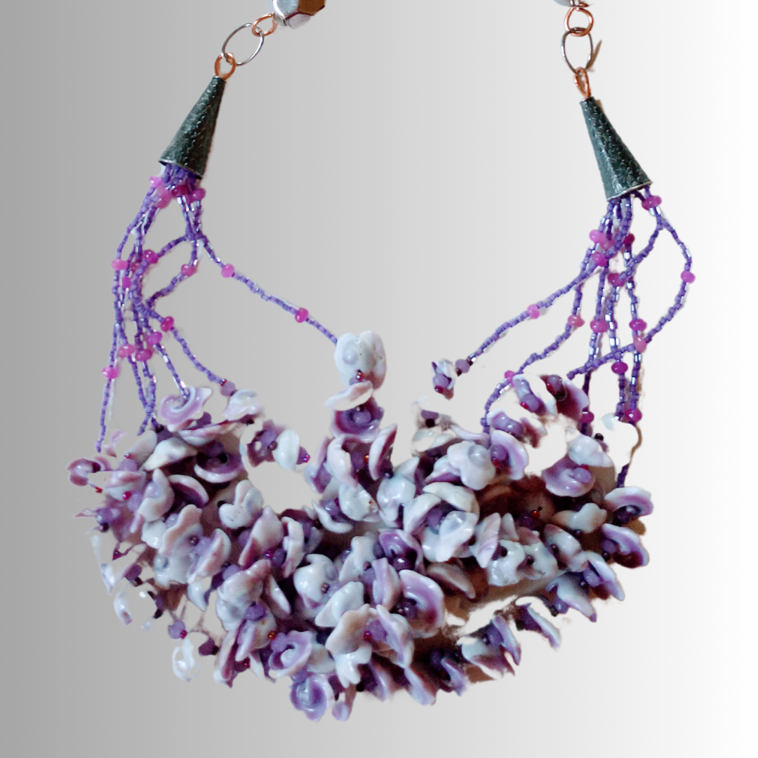 Lilac Shell Blossom Flower Layered Necklace | SOUFiiARTe