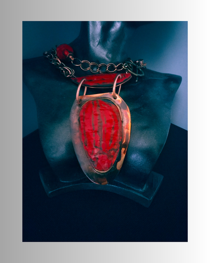 Vibrant Red Coral and Polymer Copper Pendant Necklace | SOUFiiARTe