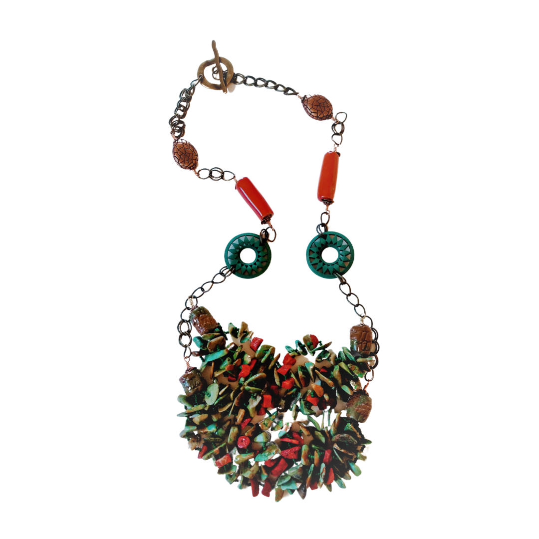 Enchanting Coral & Turquoise Beaded Instincts Necklace | SOUFiiARTe