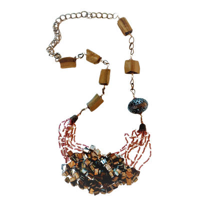 Magical Brown Golden Shell & Multi Swirled Bead Necklace | SOUFiiARTe