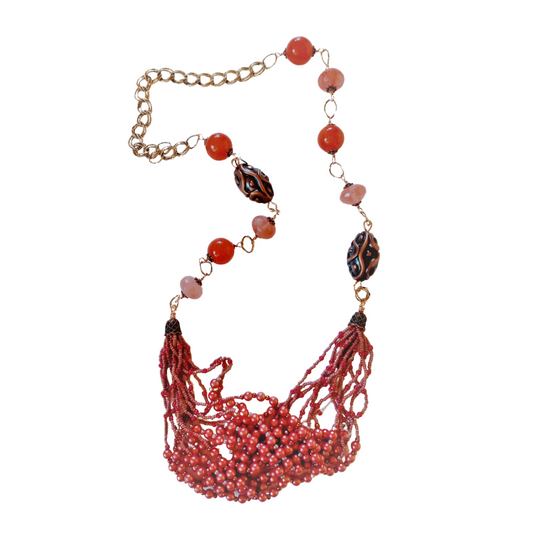 Papaya Multi Layered Glass Pearl Beaded Necklace | SOUFiiARTe