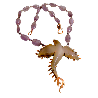 Dragon Pendant Necklace Amethyst & Chalcedony | SOUFiiARTe