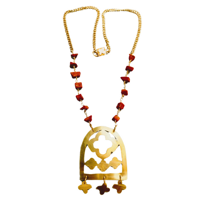 Coral Moroccan Berber Brass & Tassel Charms Necklace | SOUFiiARTe