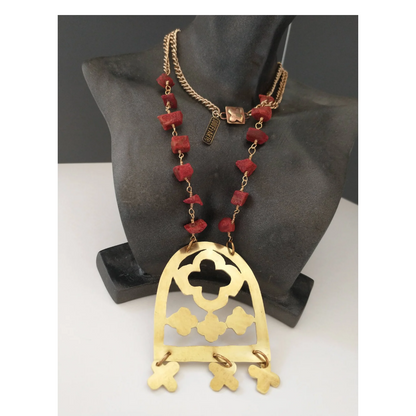 Coral Moroccan Berber Brass & Tassel Charms Necklace | SOUFiiARTe