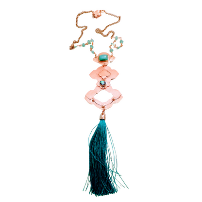 Royston Turquoise & Abalone Tassel Copper Necklace | SOUFiiARTe