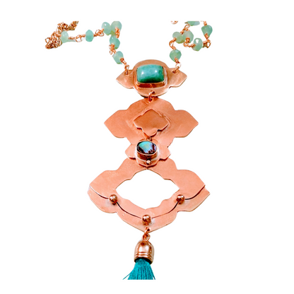 Royston Turquoise & Abalone Tassel Copper Necklace | SOUFiiARTe