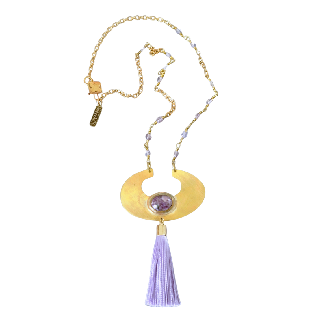 Russian Charoite Brass & Tassel Necklace | SOUFiiARTe