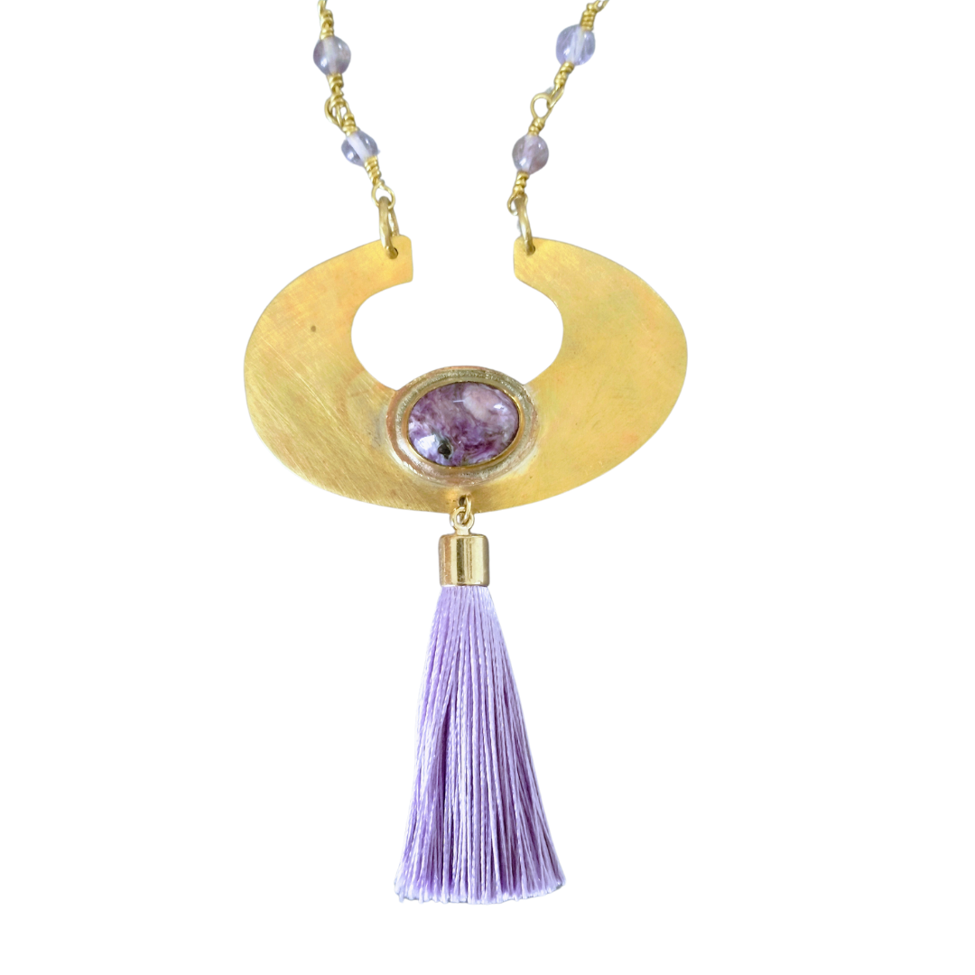 Russian Charoite Brass & Tassel Necklace | SOUFiiARTe