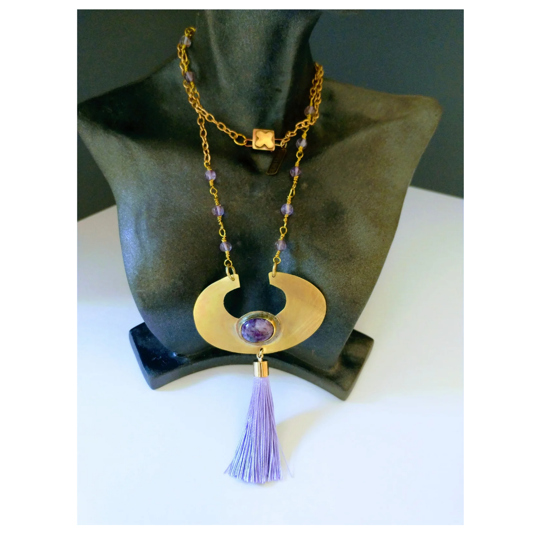 Russian Charoite Brass & Tassel Necklace | SOUFiiARTe