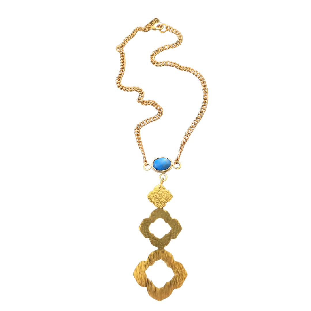 Lapis Lazuli Cabochon & Brass Pendant Necklace | SOUFiiARTe