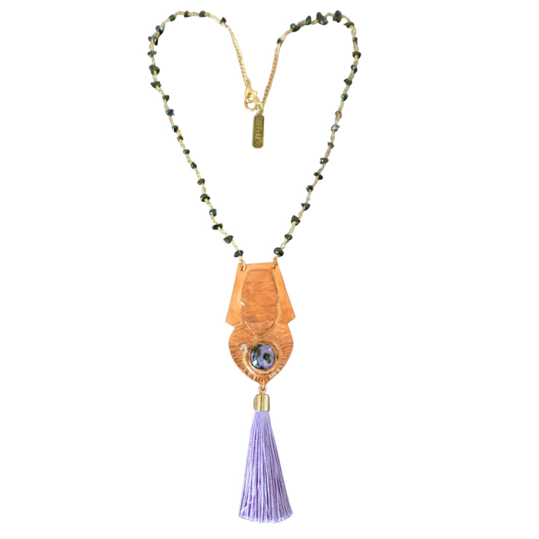 Russian Charoite & Black Spinel Copper Tassel Necklace | SOUFiiARTe