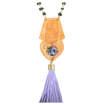 Russian Charoite & Black Spinel Copper Tassel Necklace | SOUFiiARTe