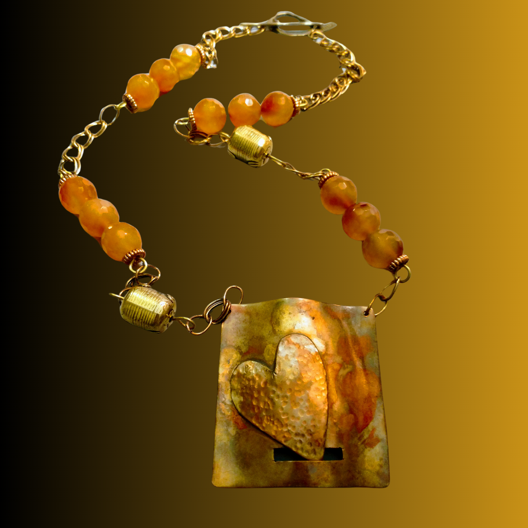 Heart Love Symphony Chakra Necklace | Carnelian &  Flame Painted Copper | SOUFiiARTe