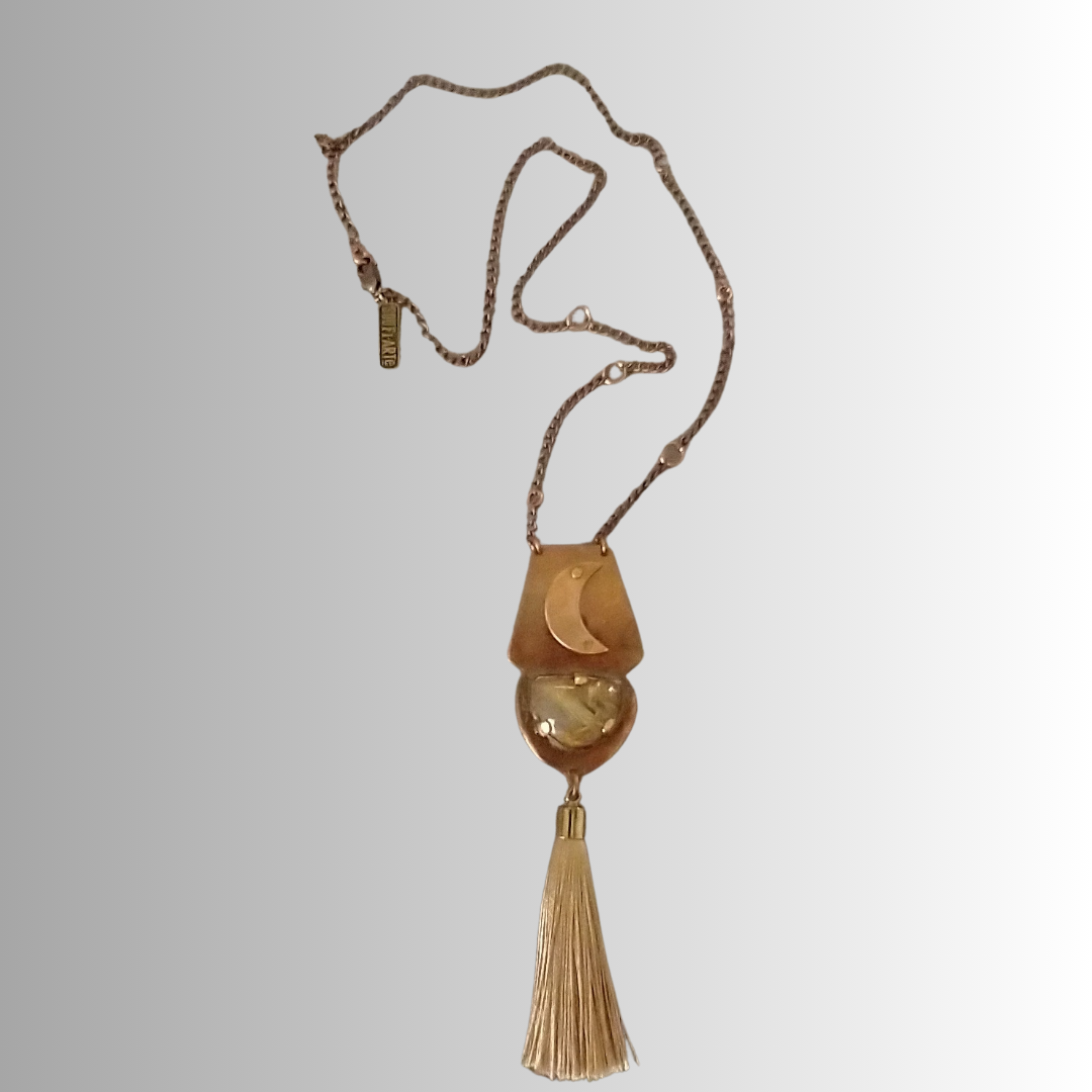 Golden Rutilated Quartz & Copper Moon Tassel Necklace | SOUFiiARTe