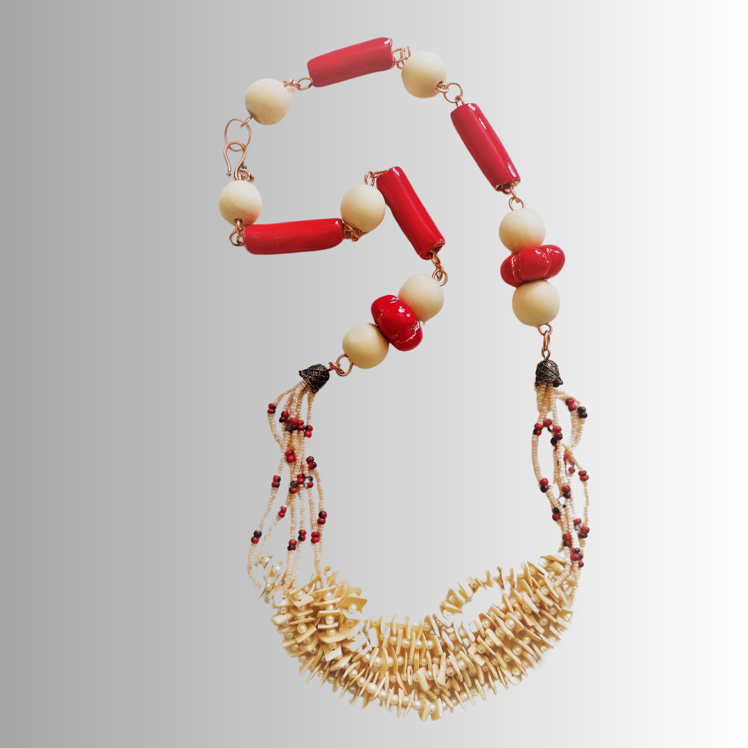 Red Power Beaded Ceramic Lightweight Necklace | SOUFiiARTe