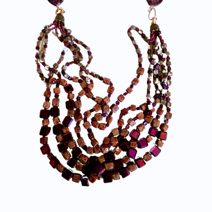 Magenta Multi Bead And Copper Findings Layered Necklace | SOUFiiARTe