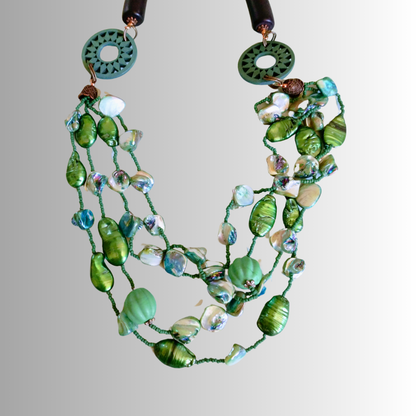 Soulful Emerald Green Beaded Layered Necklace | SOUFiiARTe