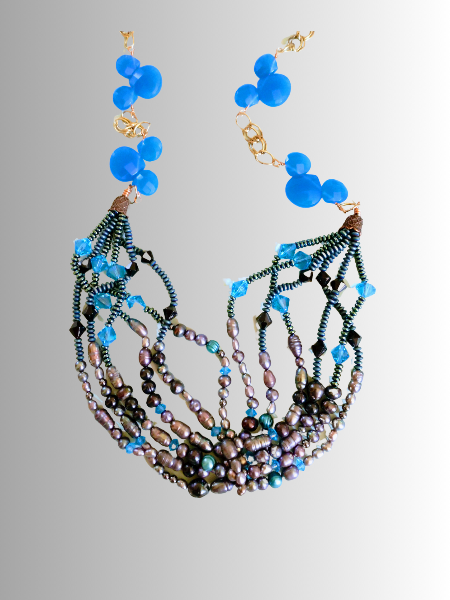 Calypso Blue Beaded Necklace Chalcedony Pearls & Glass | SOUFiiARTe