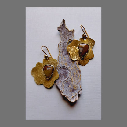 Noreena Jasper Flower Earrings | Hammered Brass | Copper Ear Wire | SoufiiArte