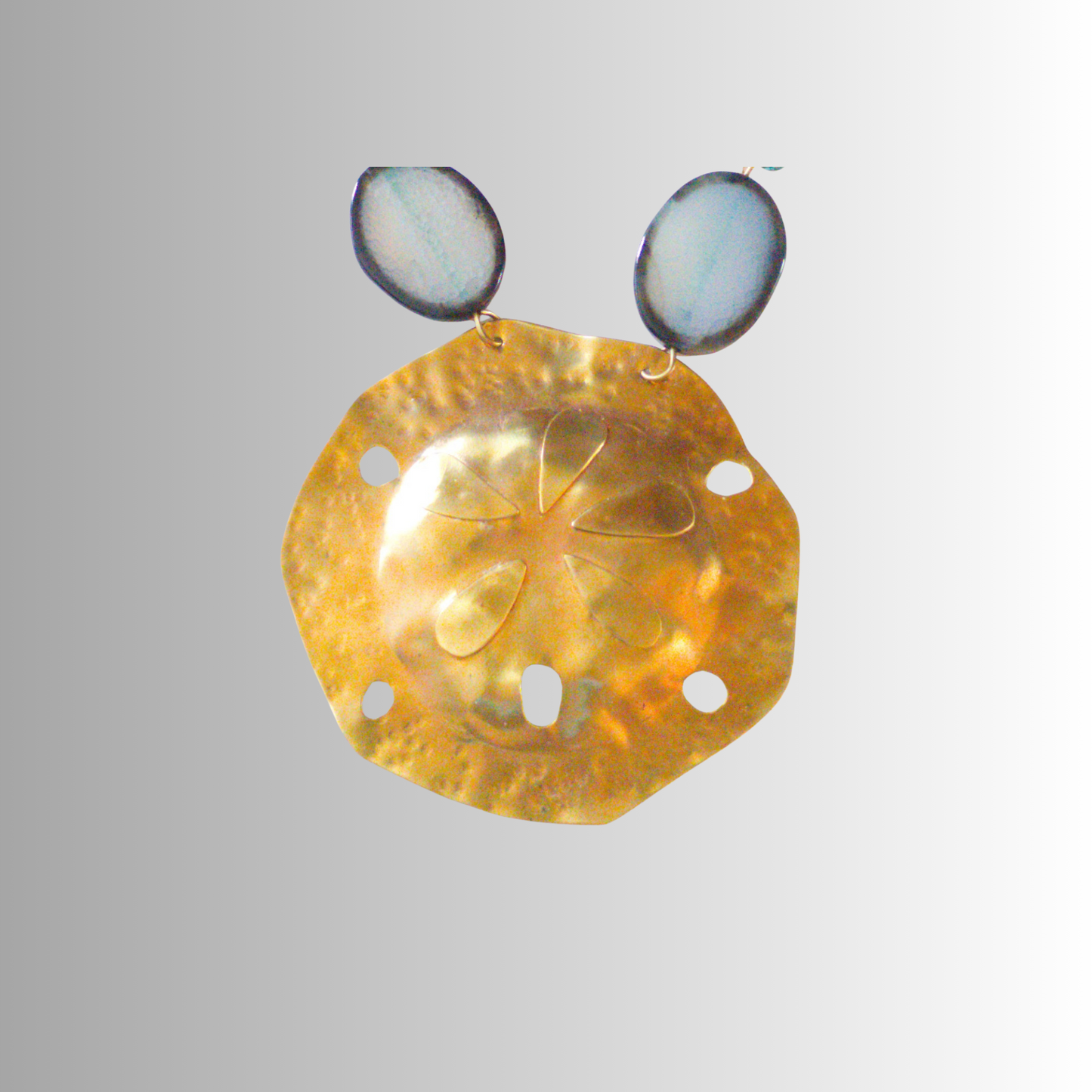 Large Brass Sand Dollar Necklace and Pale Blue Agate and Turquoise Multi-Chain | SOUFiiARTe Resort Jewelry