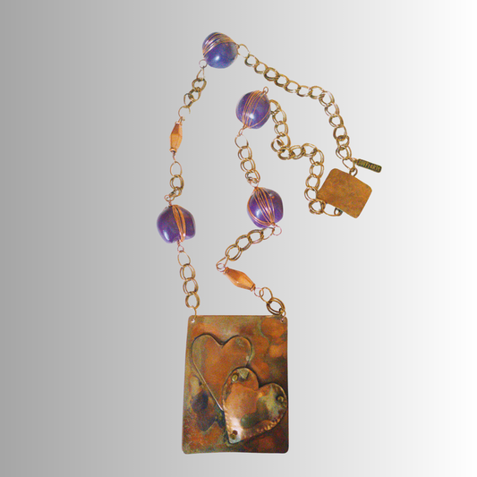 Riveted Love Necklace with Noni Nuts & Flame Painted Copper | by SOUFiiARTe