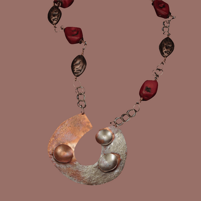 Red Coral Copper Pendant Necklace | Triple Bowl Design | SOUFiiARTe