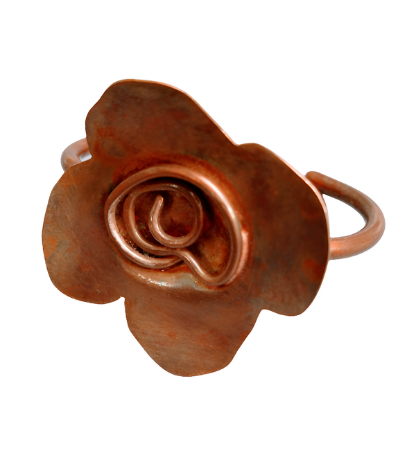 Handcrafted Copper Tea Rose Flower Bracelet | Adjustable Botanical Bracelet