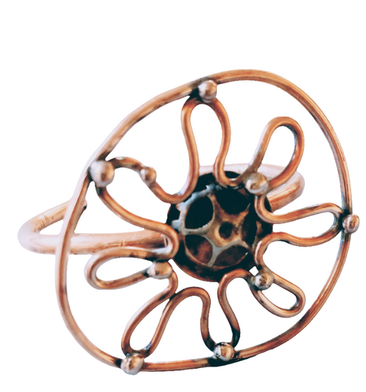 Handmade copper cuff bracelet with sculpted daisy flower design by SOUFiiARTe