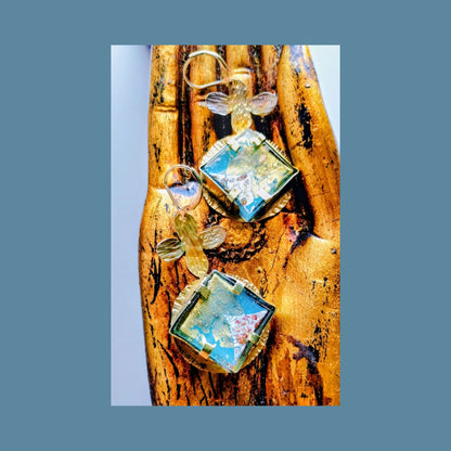 Dichroic Glass Earrings | Gold- Flecked Surface | Hammered Brass | SoufiiArte