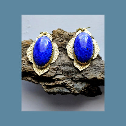 Cobalt Blue Earrings | Floral Glass | Hammered Brass | SoufiiArte