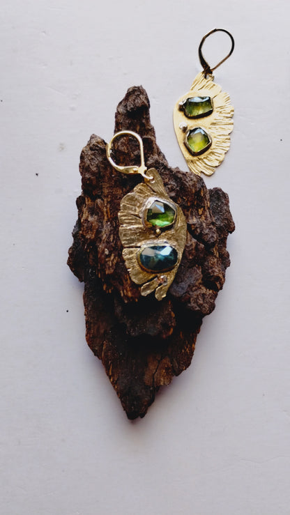 Butterfly Tourmaline Earrings | Hammered Brass | SoufiiArte