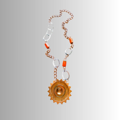 Solar eclipse-themed ceramic bead necklace featuring a central moonphase pendant, artisan-made by SOUFiiARTe