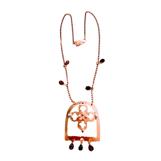 Handcrafted copper necklace with iridescent titanium druzy crystal charms, statement boho pendant by SOUFiiARTe.
