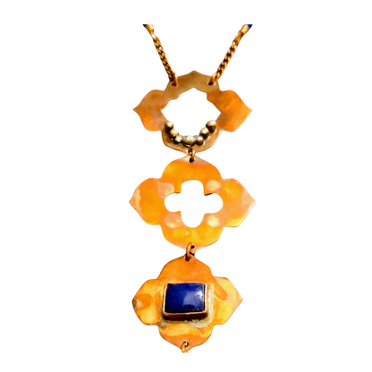 Triple medallion lapis pendant necklace with copper cable chain and navy tassel from SOUFiiARTe.